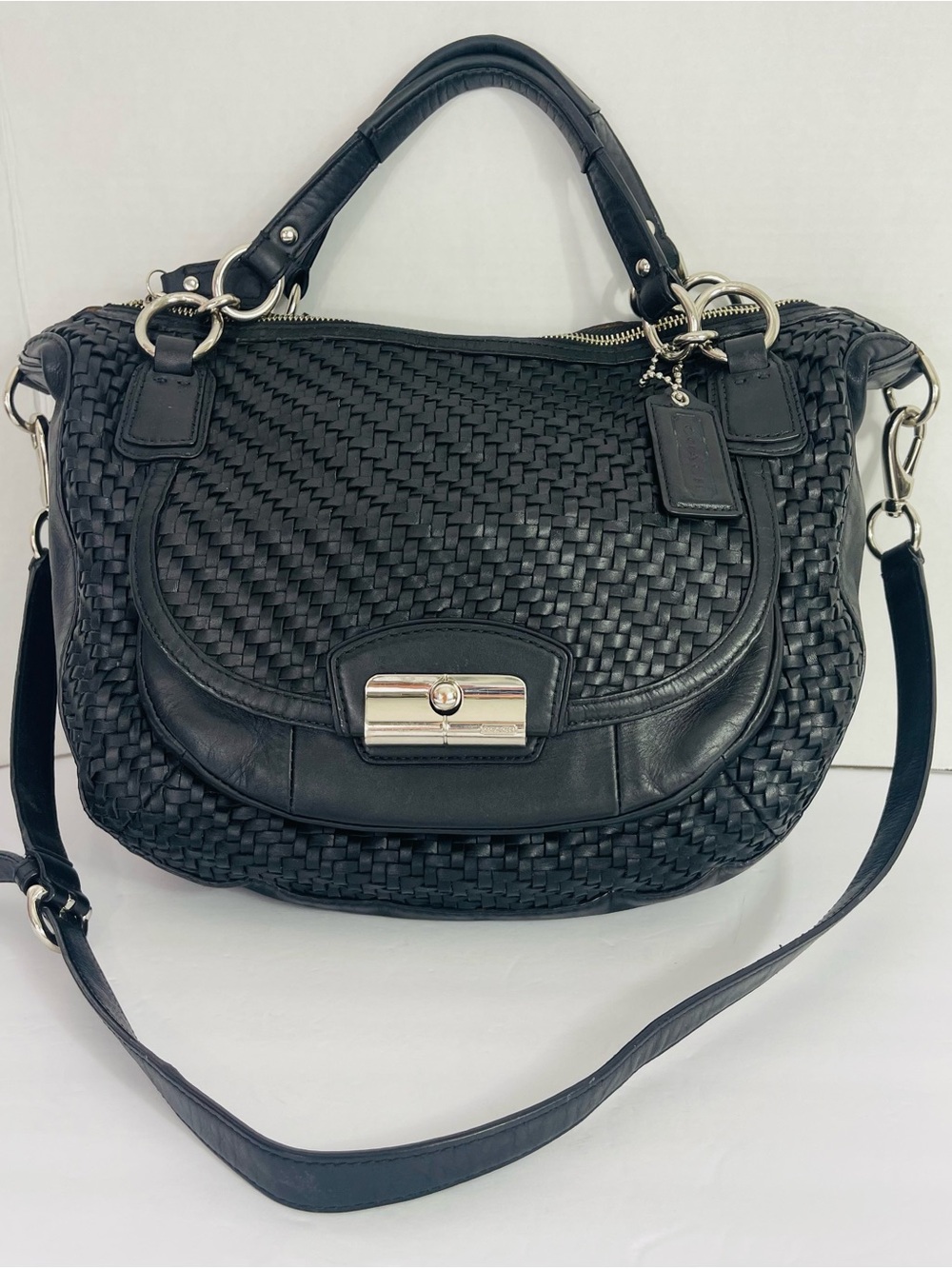 Coach Kristin Woven Leather Round Satchel / Hobo Bag